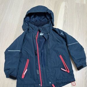 Polarn O. Pyret Dark Blue Raincoat with Red Zippers, 4-5Y
